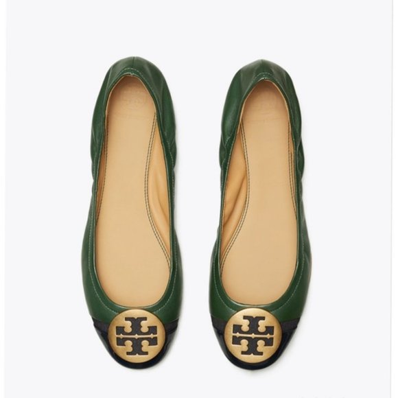 Tory Burch Minnie Patent Cap-Toe Ballet Flat Pine Tree Perfect Navy Green 10.5 - Picture 6 of 7